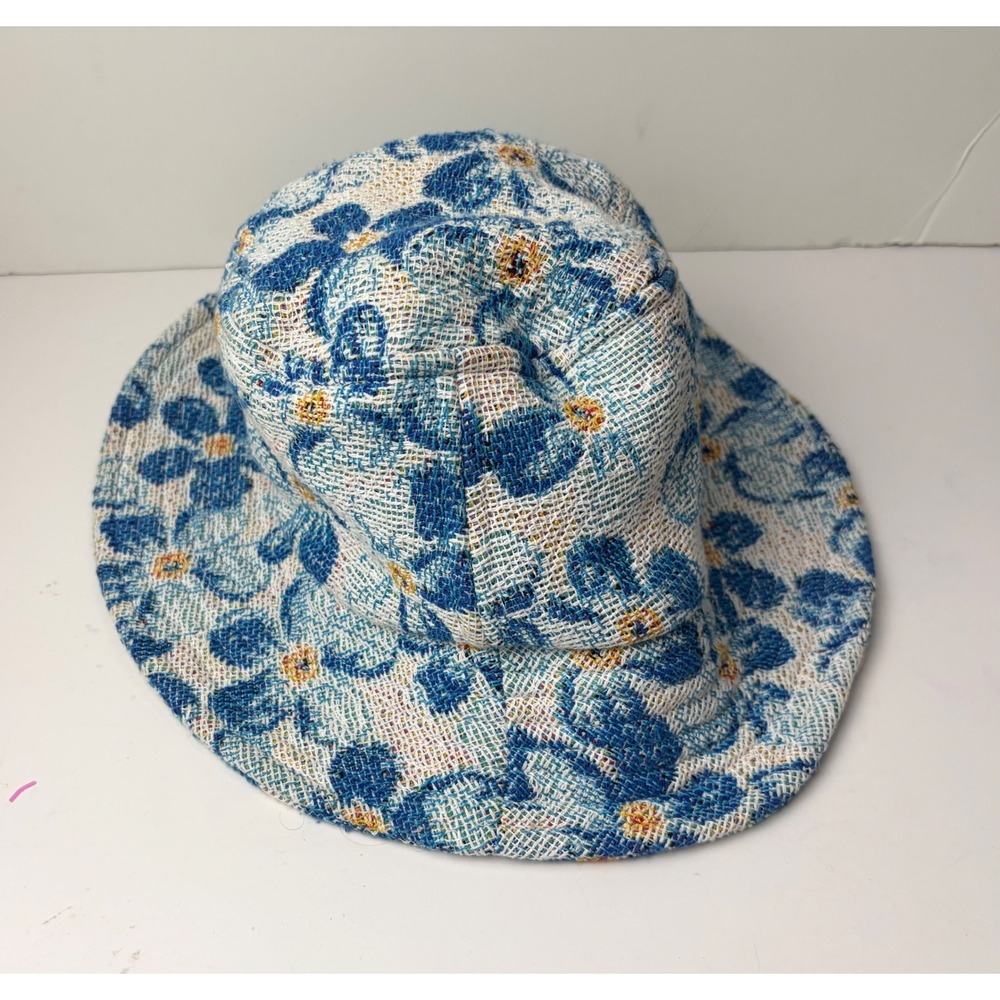 L.i.t.e.s Blue Floral Tapestry Bucket Hat Woven Jacquard Sun Hat Fleece Lining
